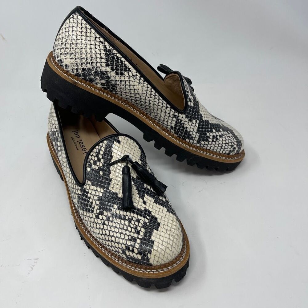Jon Josef Black White Gogo Lug Slip on Platform Snake Loafers Leather Shoes Size